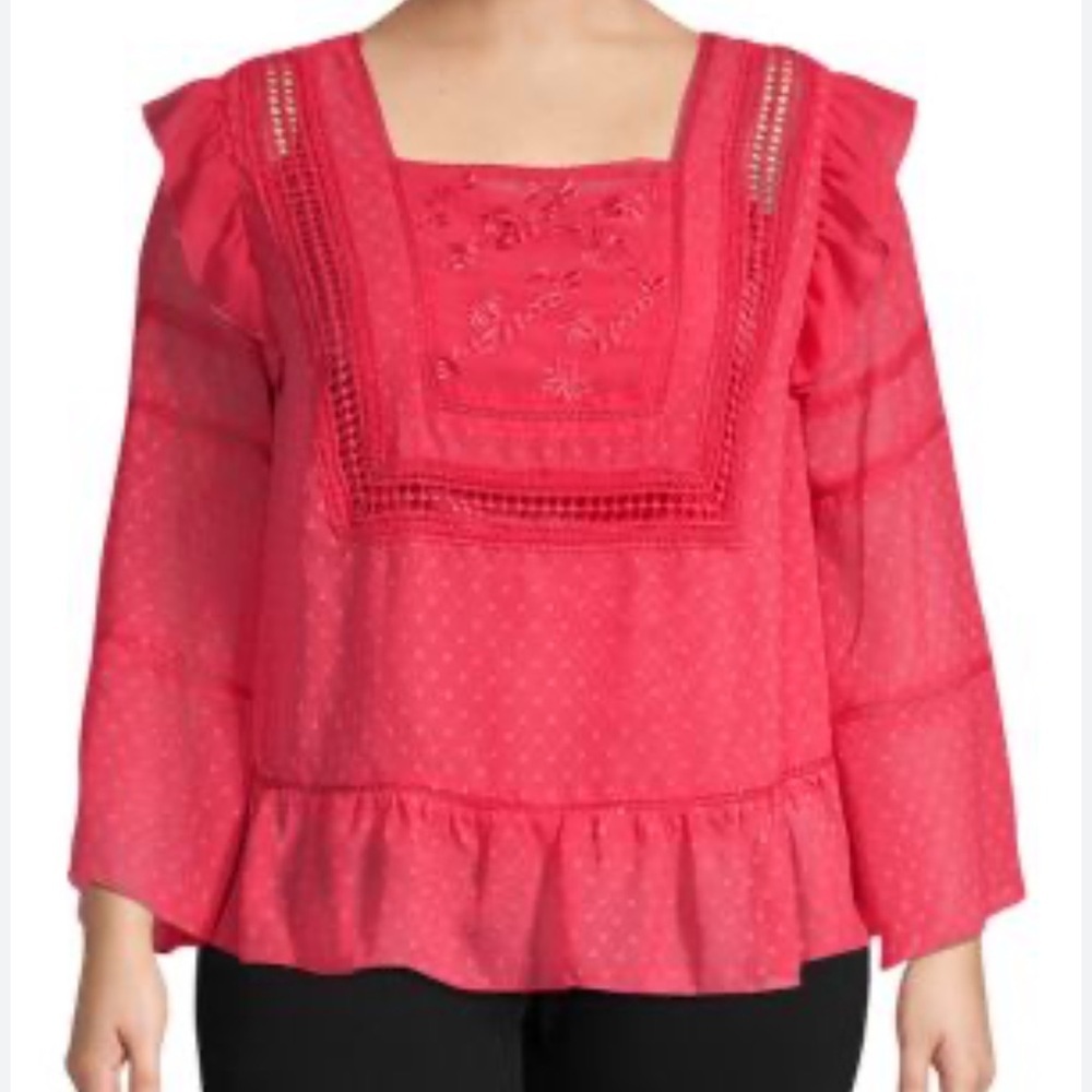Nanette Lepore Plus Embroidered Squareneck Top size 1X
